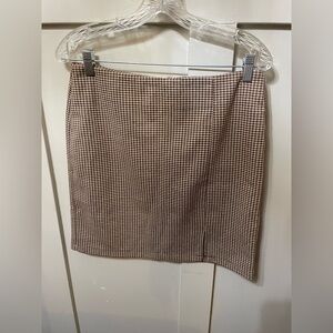 Brown and White Have Los Angeles Houndstooth Mini Wool Skirt